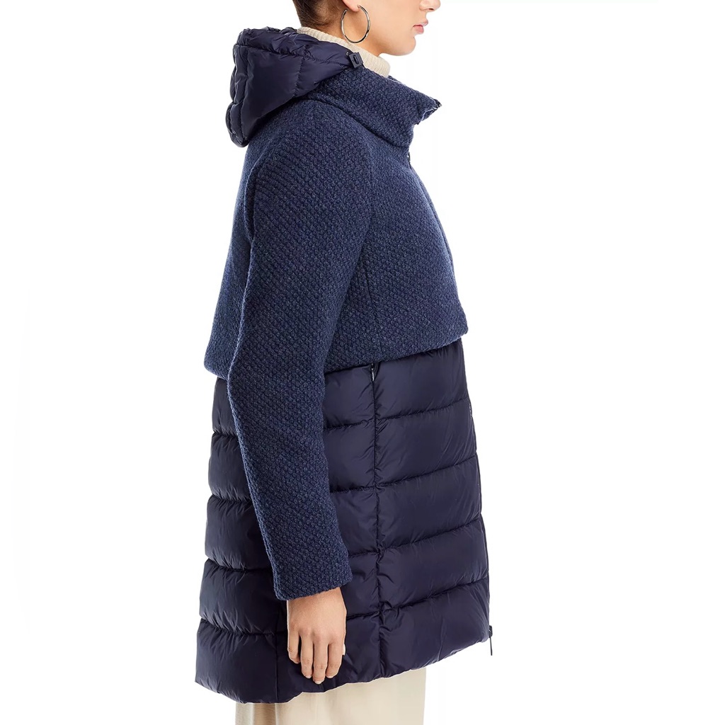 Herno Funnel Neck Wool Knit Overlay Down Puffer Coat/Jacket, Navy, 38eu, 2us — image 6 of 8